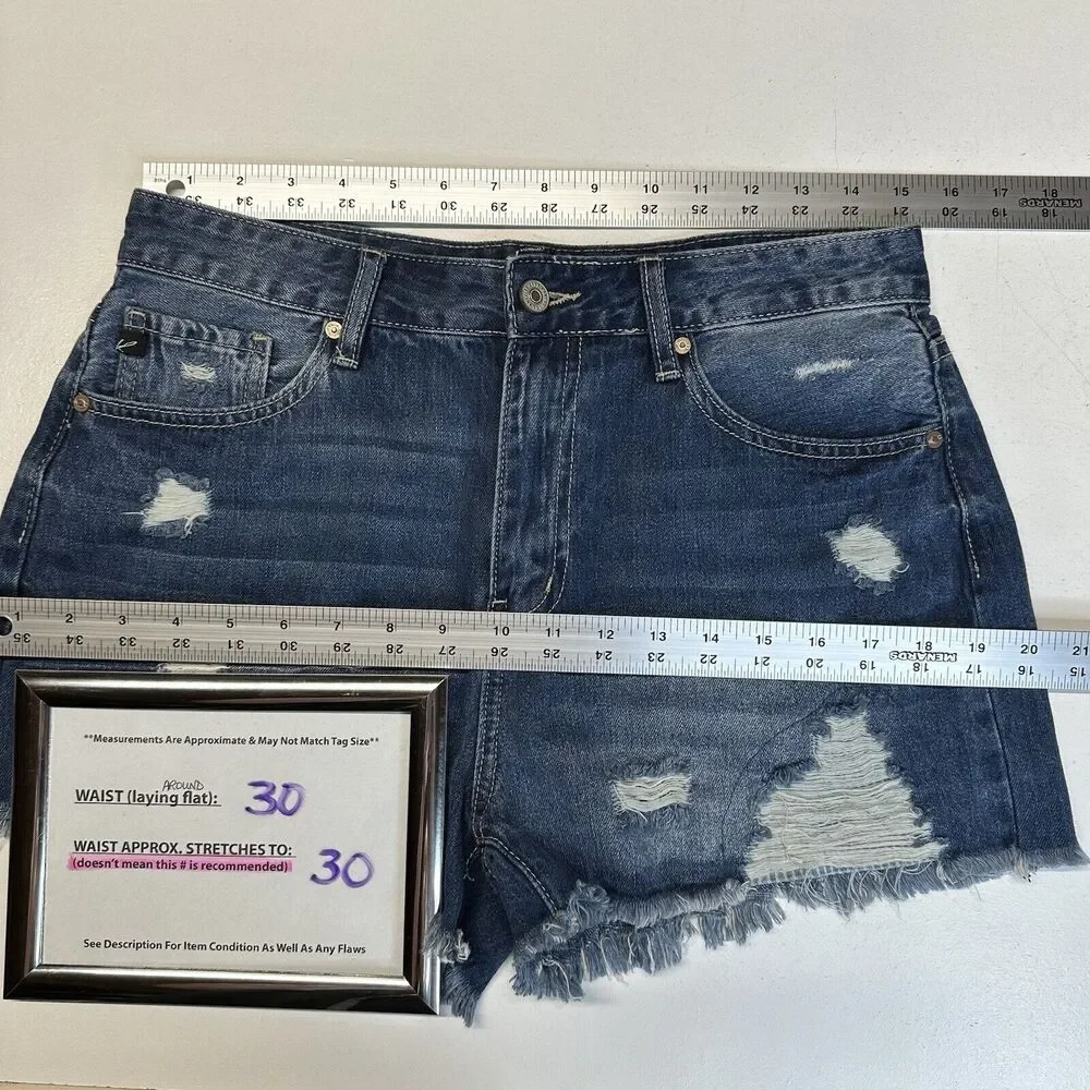 Kancan Shorts Womens 9 28 High Rise Denim Blue Jean Distress Cotton Fray Grunge